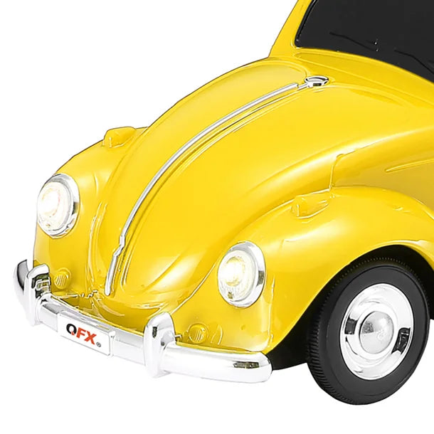 QFX® BT-1960 Retro Car Portable Bluetooth® Speaker with Speakerphone, True Wireless, FM Radio, and LED Party Lights (Yellow)