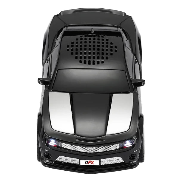 QFX® BT-2010 Retro Car Portable Bluetooth® Speaker with Speakerphone, True Wireless, FM Radio, and LED Party Lights (Black)