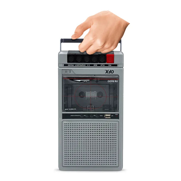 QFX® Retro-40 Shoebox-Style Cassette Tape Player/Recorder with Bluetooth® and USB Playback