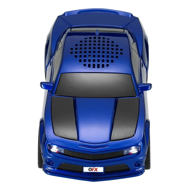 QFX® BT-2010 Retro Car Portable Bluetooth® Speaker with Speakerphone, True Wireless, FM Radio, and LED Party Lights (Blue)
