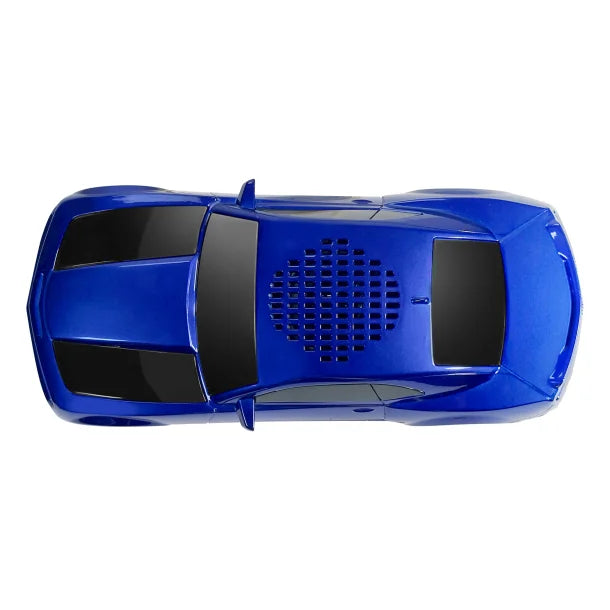 QFX® BT-2010 Retro Car Portable Bluetooth® Speaker with Speakerphone, True Wireless, FM Radio, and LED Party Lights (Blue)