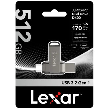 Lexar® JumpDrive® D400 USB 3.2 Gen 1 Dual Drive with USB-C® and USB-A Connectors (512 GB)