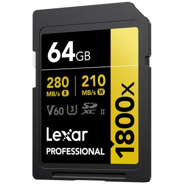 Lexar® Professional GOLD Series 1800x SDXC™ UHS-II Card, 64 GB, 2 Pack