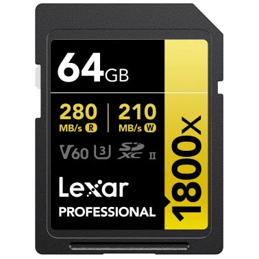 Lexar® Professional GOLD Series 1800x SDXC™ UHS-II Card, 64 GB, 2 Pack