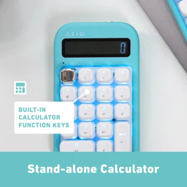 Azio IZO Number Pad/Standalone Calculator with Red Switches, Bluetooth® and USB (Mint Daisy)