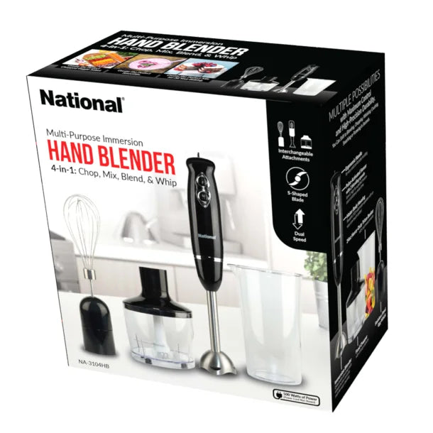 NATIONAL® 500-Watt Multi-Purpose 4-in-1 Immersion Blender with Attachments (Black)