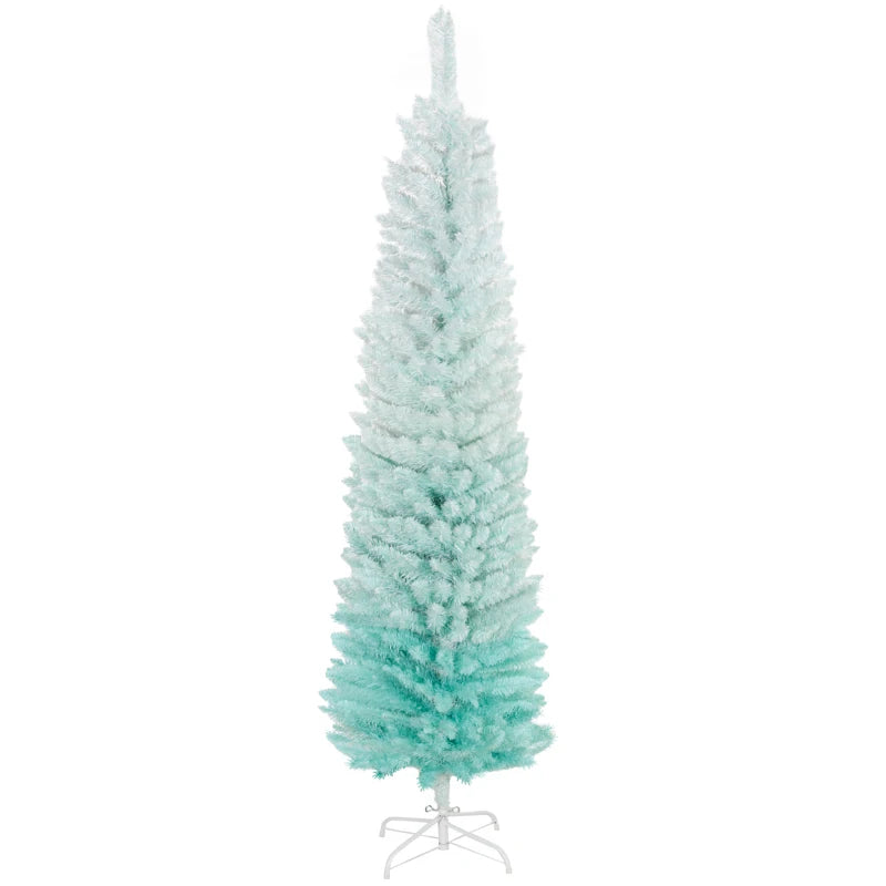 HOMCOM Pencil Christmas Tree, Slim Artificial Xmas Tree in Deep Blue & Mint, Skinny Holiday Decoration for Home & Office