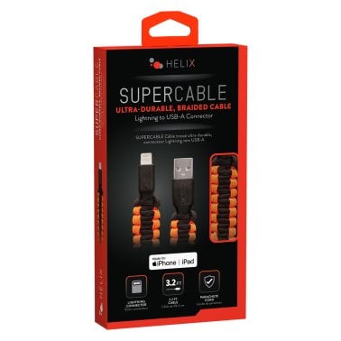 HELIX Lightning® to USB-A 3.2-Ft. Paracord Charge and Sync Cable, Orange and Black