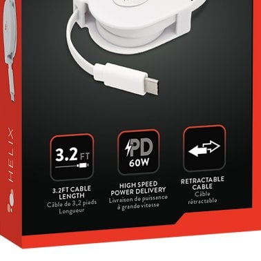 HELIX Retractable 3.2-Ft. USB-C® Charge and Sync Cable