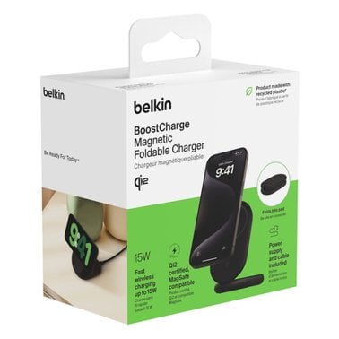 Belkin® BoostCharge Magnetic Foldable Wireless Charging Stand with 15-Watt Qi2 (Black)