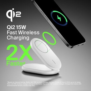 Belkin® BoostCharge Magnetic Foldable Wireless Charging Stand with 15-Watt Qi2 (White)