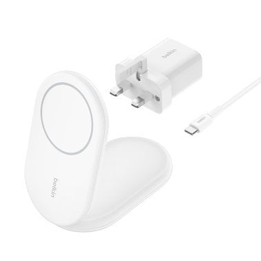Belkin® BoostCharge Magnetic Foldable Wireless Charging Stand with 15-Watt Qi2 (White)