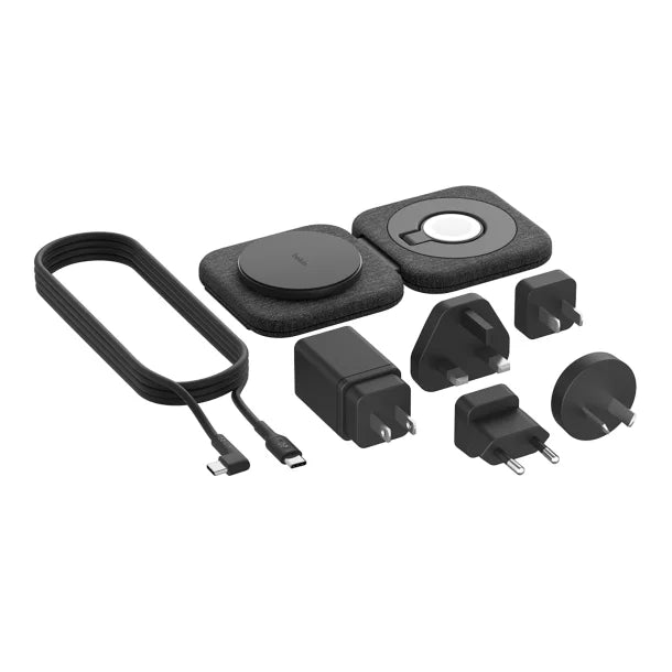 Belkin® BoostCharge Pro 2-in-1 Magnetic Foldable Wireless Charging Travel Pad with 15-Watt Qi2, Black