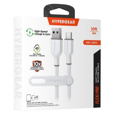 HyperGear® Flexi Pro USB-A to USB-C® Soft-Touch Silicone Charge and Sync Cable, 10 Ft. (White)