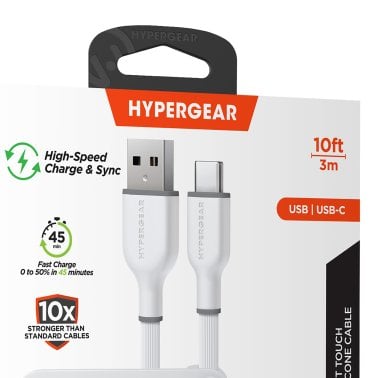 HyperGear® Flexi Pro USB-A to USB-C® Soft-Touch Silicone Charge and Sync Cable, 10 Ft. (White)