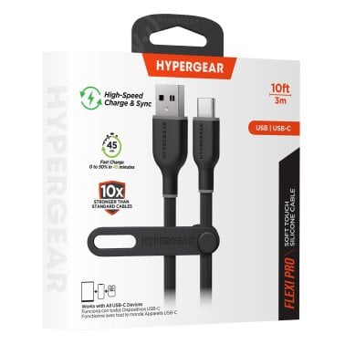 HyperGear® Flexi Pro USB-A to USB-C® Soft-Touch Silicone Charge and Sync Cable, 10 Ft. (Black)