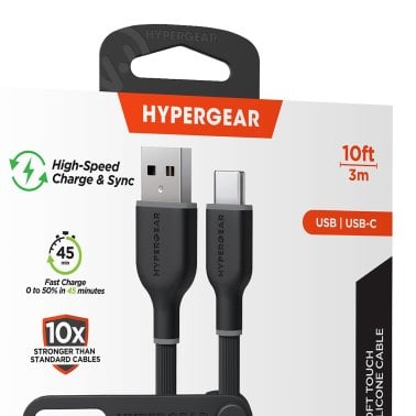 HyperGear® Flexi Pro USB-A to USB-C® Soft-Touch Silicone Charge and Sync Cable, 10 Ft. (Black)