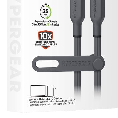 HyperGear® Flexi Pro USB-C® to USB-C® Soft-Touch Silicone Fast Charge and Sync Cable (15 Ft.; Gray)