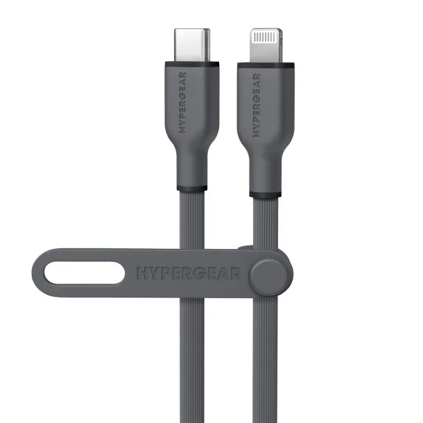 HyperGear® Flexi Pro USB-C® to Lightning® Soft-Touch Silicone Fast Charge and Sync Cable, 10-Ft. (Gray)