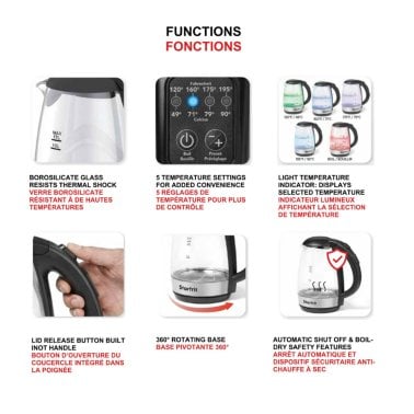 Starfrit® 1.7-Liter 1,500-Watt Glass Electric Kettle with Variable Temperature Control