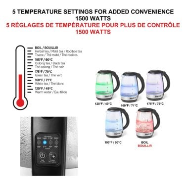 Starfrit® 1.7-Liter 1,500-Watt Glass Electric Kettle with Variable Temperature Control