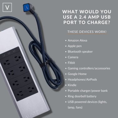 Austere® V Series Power 3,000-Joules Surge Protector Power Strip and USB Charger, 8 AC Outlets and 5 OmniPort USB Ports, 6-Ft. Cord, 5S-PS8-US1