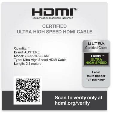 Austere® VII Series 8K-Certified Premium Ultra High Speed HDMI® Cable (8 Ft.)