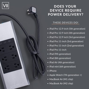 Austere® VII Series Power 4,000-Joules Surge Protector Power Strip with 5 OmniPort USB+PD Ports, 6-Ft. Cord (6 Outlet)