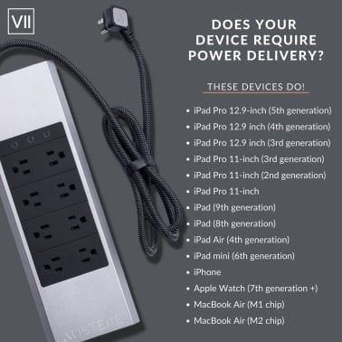 Austere® VII Series Power 4,000-Joules Surge Protector Power Strip with 5 OmniPort USB+PD Ports, 6-Ft. Cord (8 Outlet)