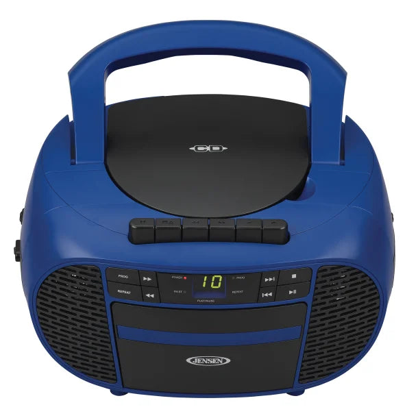 JENSEN® Portable CD Music System with Cassette Player/Recorder and AM/FM Stereo Radio, CD-550 (Blue/Black)
