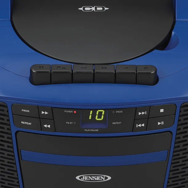 JENSEN® Portable CD Music System with Cassette Player/Recorder and AM/FM Stereo Radio, CD-550 (Blue/Black)