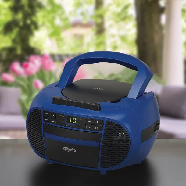 JENSEN® Portable CD Music System with Cassette Player/Recorder and AM/FM Stereo Radio, CD-550 (Blue/Black)