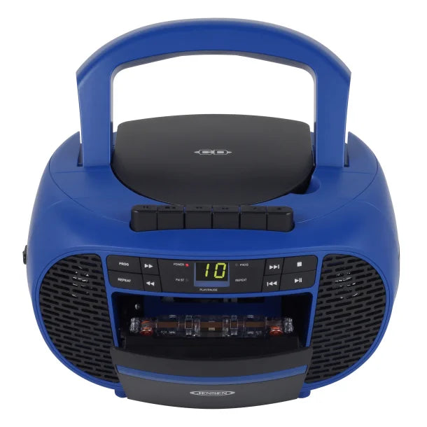 JENSEN® Portable CD Music System with Cassette Player/Recorder and AM/FM Stereo Radio, CD-550 (Blue/Black)