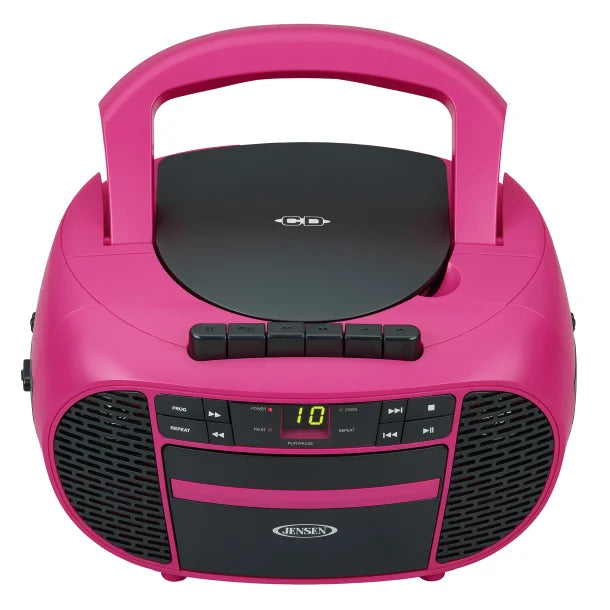 JENSEN® Portable CD Music System with Cassette Player/Recorder and AM/FM Stereo Radio, CD-550 (Magenta/Black)