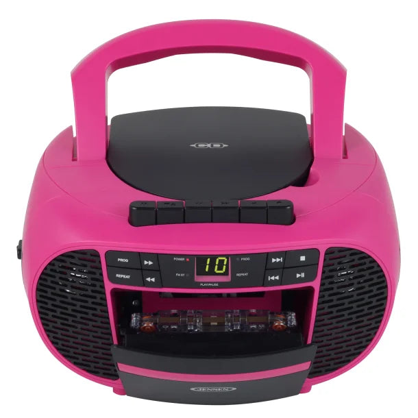 JENSEN® Portable CD Music System with Cassette Player/Recorder and AM/FM Stereo Radio, CD-550 (Magenta/Black)