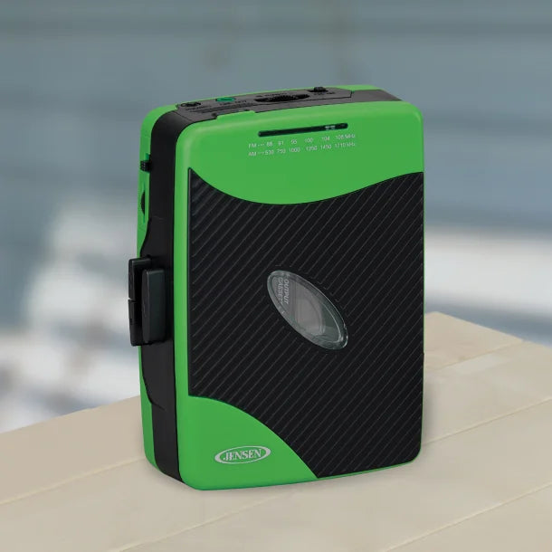 JENSEN® Portable Stereo Cassette Player with AM/FM Radio and Earbuds, SCR-75 (Green/Black)