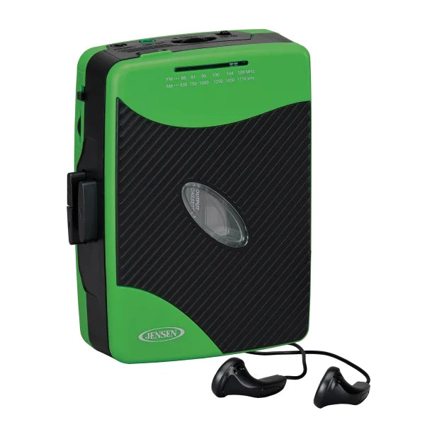JENSEN® Portable Stereo Cassette Player with AM/FM Radio and Earbuds, SCR-75 (Green/Black)