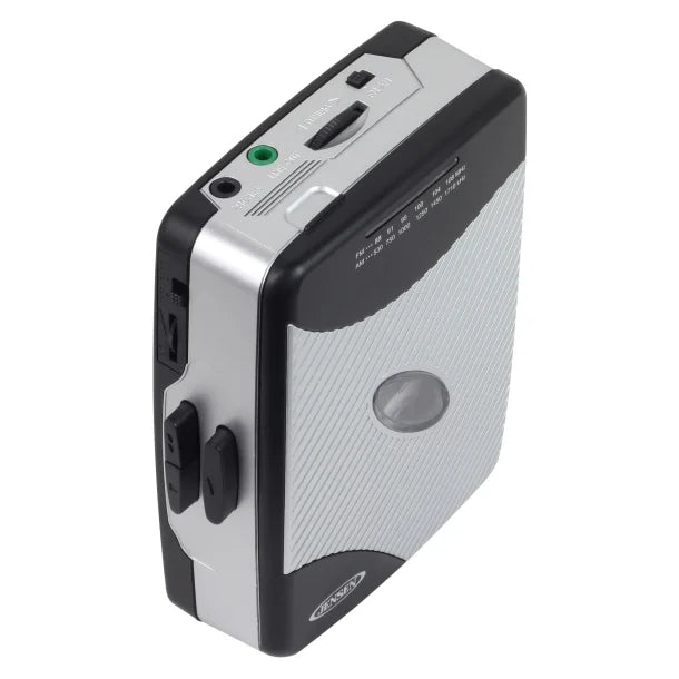 JENSEN® Portable Stereo Cassette Player with AM/FM Radio and Earbuds, SCR-75 (Silver/Black)