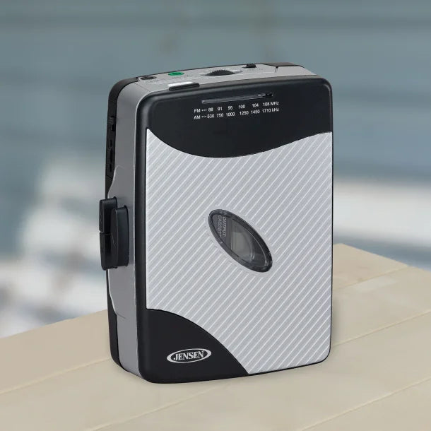 JENSEN® Portable Stereo Cassette Player with AM/FM Radio and Earbuds, SCR-75 (Silver/Black)