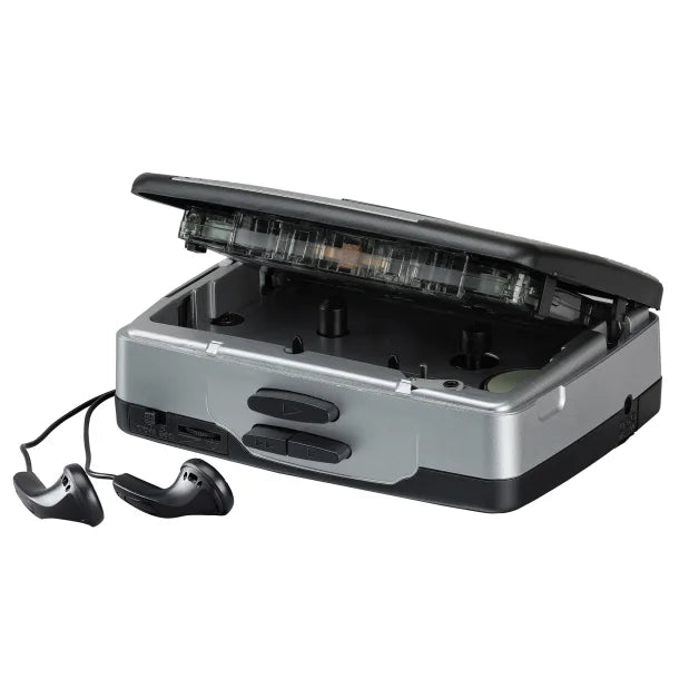 JENSEN® Portable Stereo Cassette Player with AM/FM Radio and Earbuds, SCR-75 (Silver/Black)