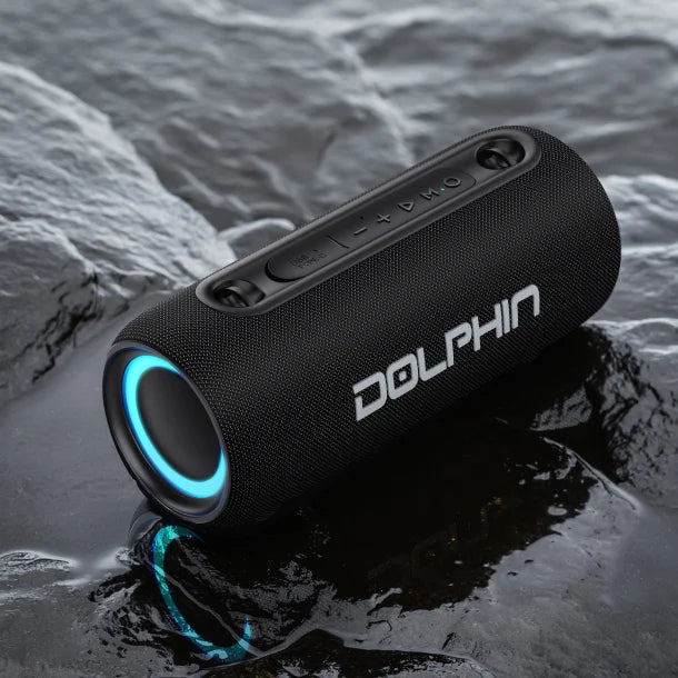 Dolphin® Audio Water-Resistant Portable Bluetooth® Speakerphone with RGB Lights and Shoulder Strap, Black, LX-30