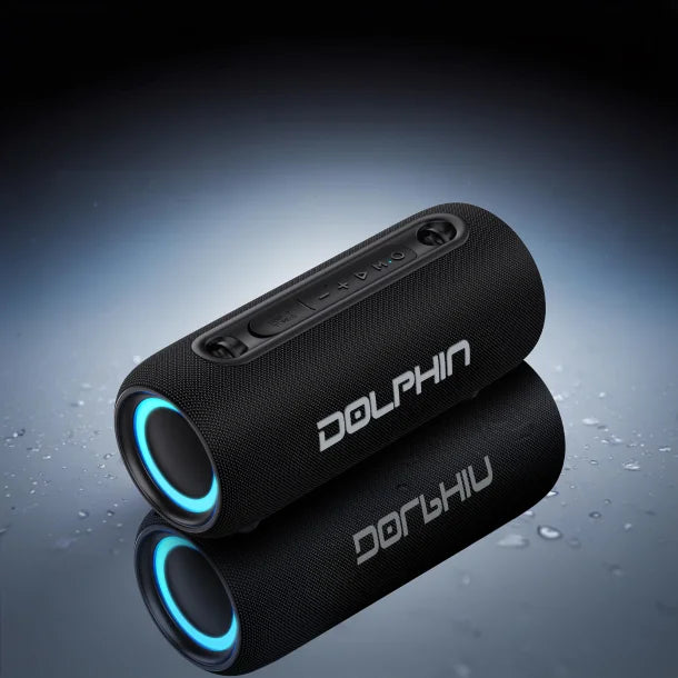 Dolphin® Audio Water-Resistant Portable Bluetooth® Speakerphone with RGB Lights and Shoulder Strap, Black, LX-30