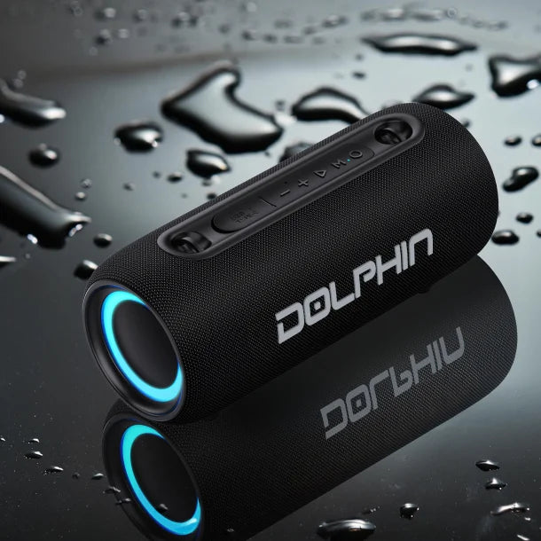 Dolphin® Audio Water-Resistant Portable Bluetooth® Speakerphone with RGB Lights and Shoulder Strap, Black, LX-30