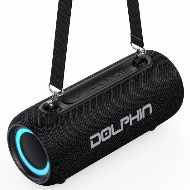 Dolphin® Audio Water-Resistant Portable Bluetooth® Speakerphone with RGB Lights and Shoulder Strap, Black, LX-30