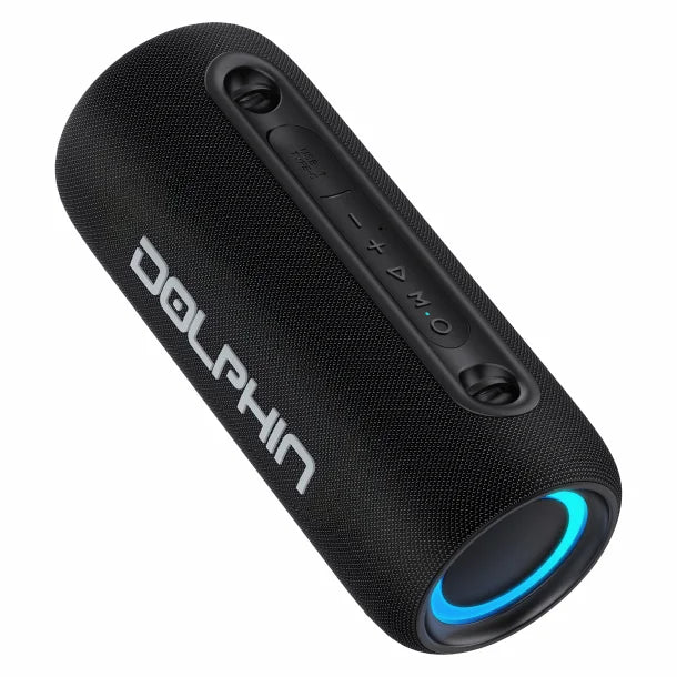 Dolphin® Audio Water-Resistant Portable Bluetooth® Speakerphone with RGB Lights and Shoulder Strap, Black, LX-30