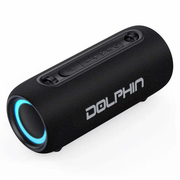 Dolphin® Audio Water-Resistant Portable Bluetooth® Speakerphone with RGB Lights and Shoulder Strap, Black, LX-30