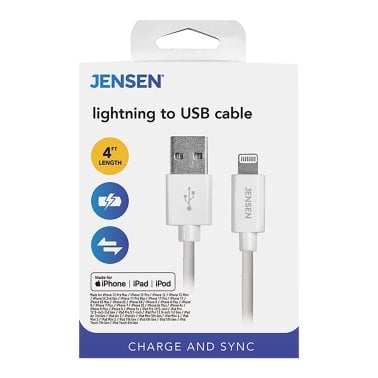 JENSEN® 4-Ft. Lightning® Charge and Sync Cord for Apple®, White