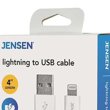 JENSEN® 4-Ft. Lightning® Charge and Sync Cord for Apple®, White