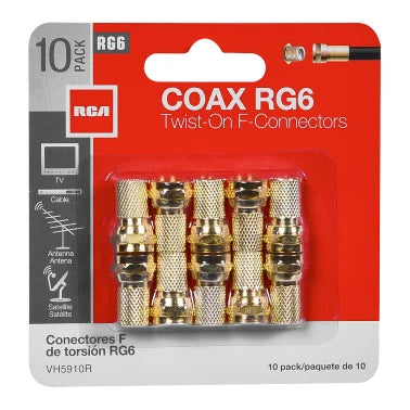 RCA VH5910R Gold-Plated RG Twist-on F-Connectors, 10 Count