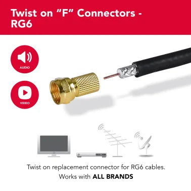 RCA VH5910R Gold-Plated RG Twist-on F-Connectors, 10 Count